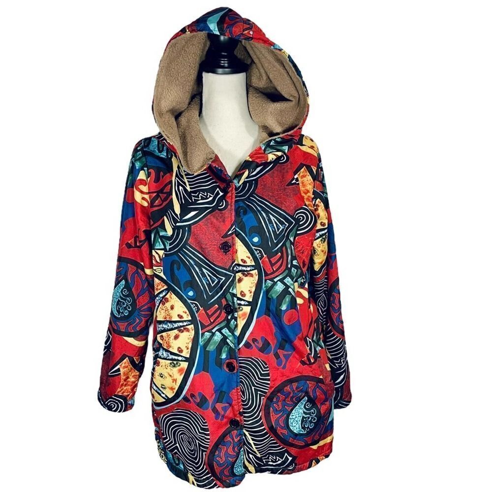 MISSLOOK Abstract Sherpa Lined Hooded Coat Medium